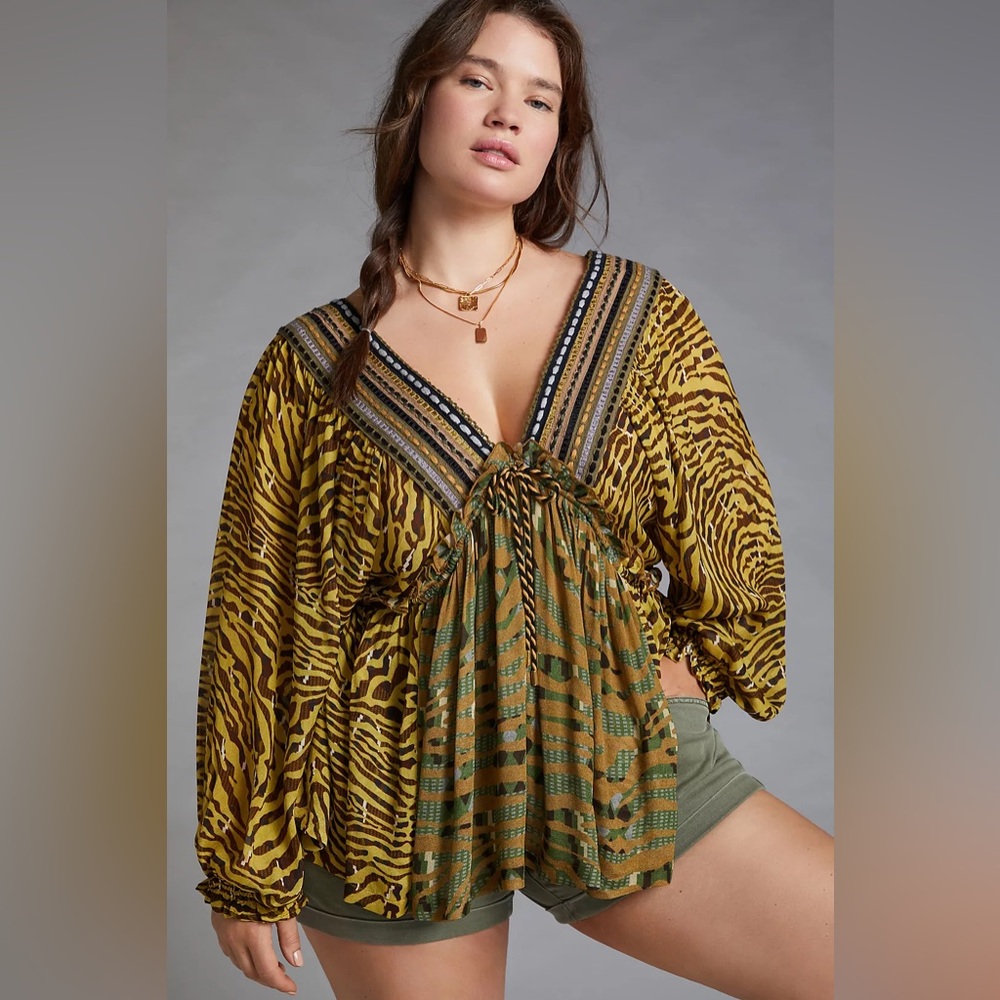 Boho Western Embroidered V-Neck Blouse Conditions Apply Anthropologie Size S